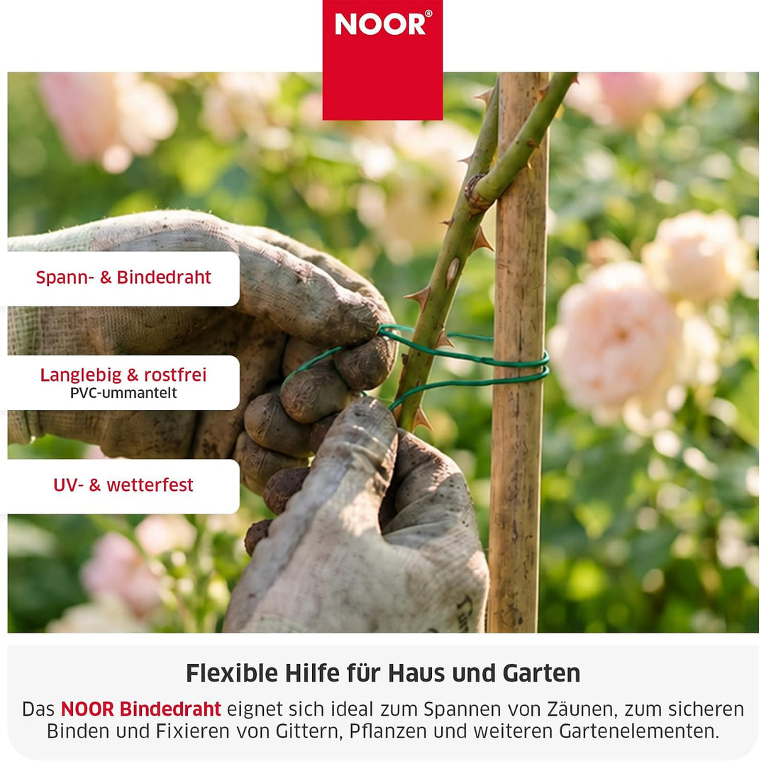 NOOR Bindedraht - Blumendraht Pflanzenbinder PVC-ummantelt - Grün 55 m Ummantelt 55 m, Ummantelt 55