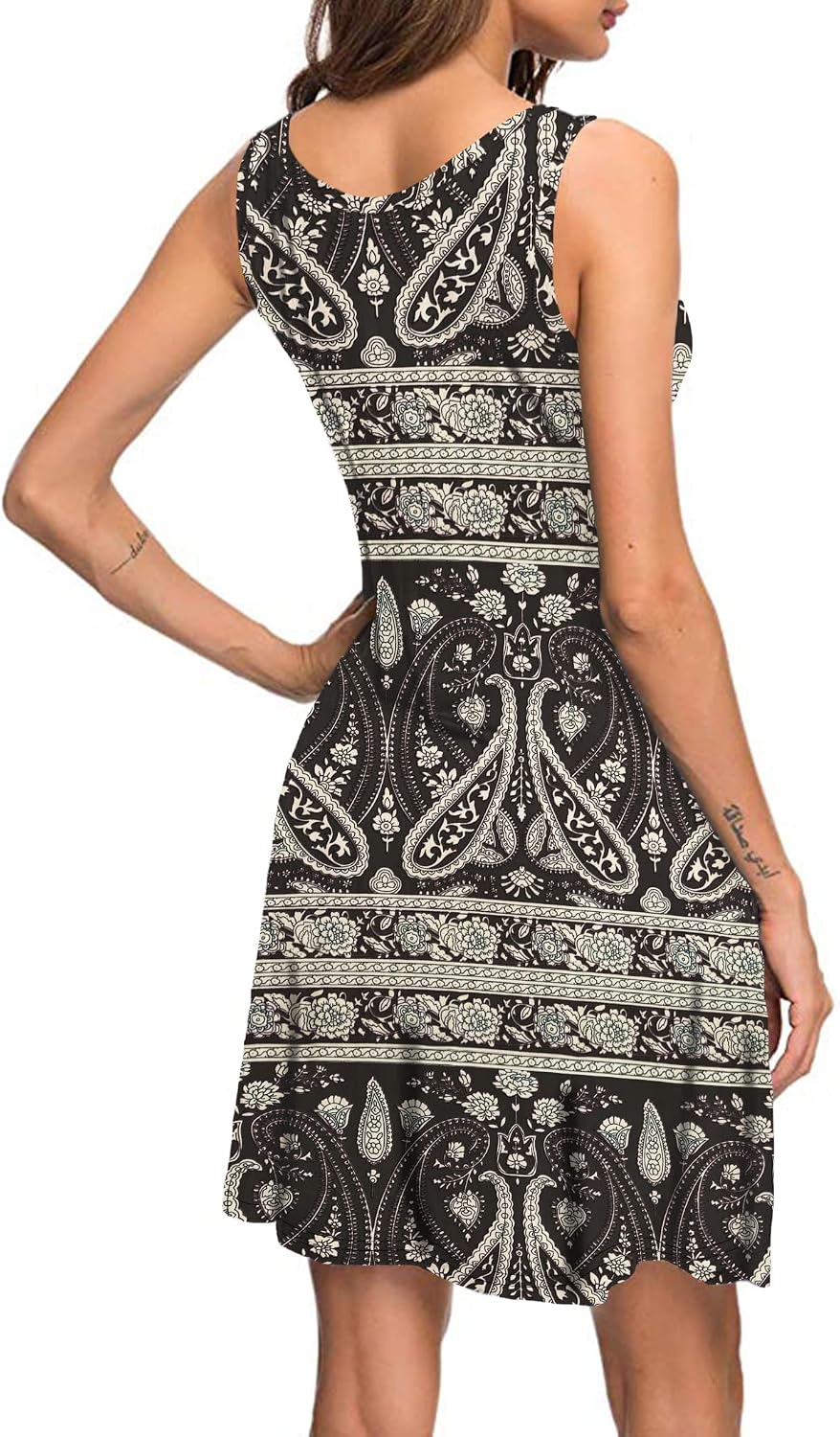 AUSELILY Sommerkleid Damen Ärmellose Strandkleid Leicht Swing Kleid V Ausschnitt Mini Kleid Blaue Bl