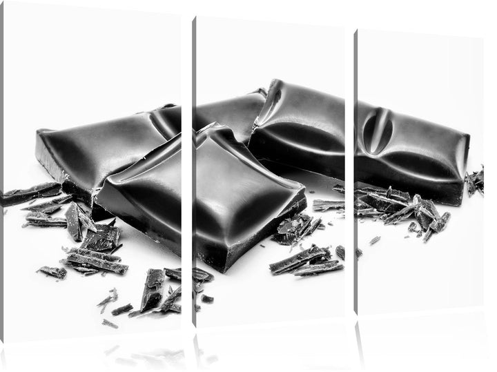 Pixxprint Monocrome, Schokolade Schokoladenraspeln Tefeln Schokolade 3-Teiler Leinwandbild 120x80 Bi
