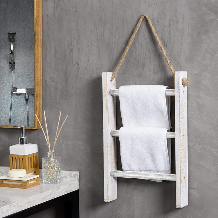 Leiter für Decken, 3-stöckiger Handtuchhalter, Wandmontage, Handtuchleiter mit Seil, dekorativ, Bade