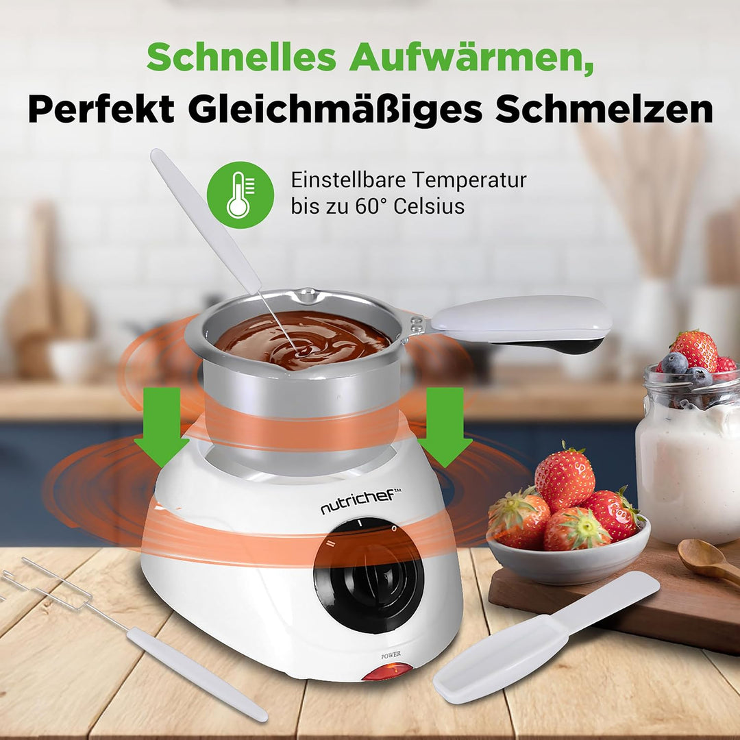 NutriChef Schokoladenfondue-Set – elektrischer Schokoladenschmelzer, Schokoladenfondue