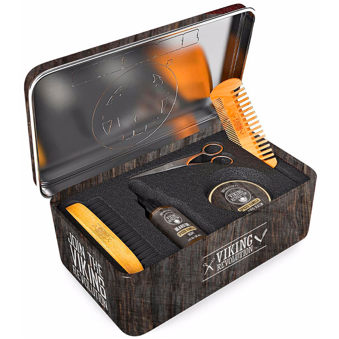 Viking Revolution - Ultimate Beard Kit Spiced Vanilla - Beard Grooming Kit for Men with Beard Brush,