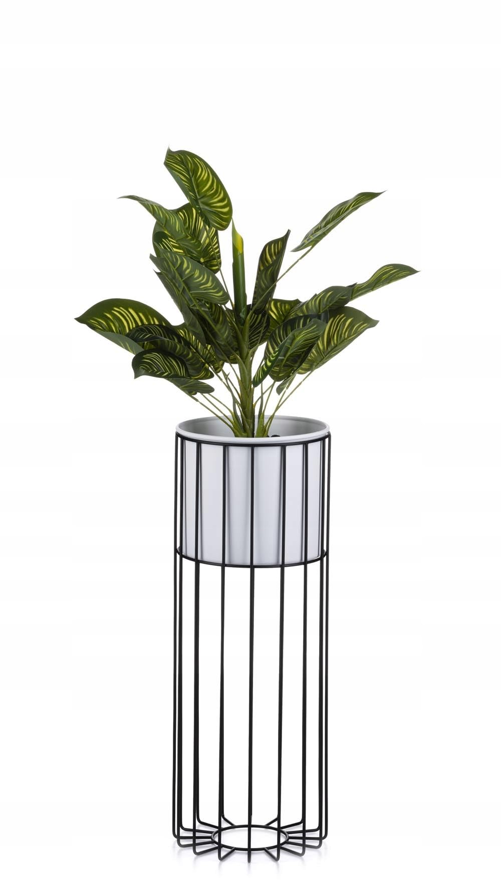 HowHomely Moderne Blumenständer Metall 55 cm Hoch mit Weiss Blumentopf Rund 19 cm Ø auf Robuste Schw
