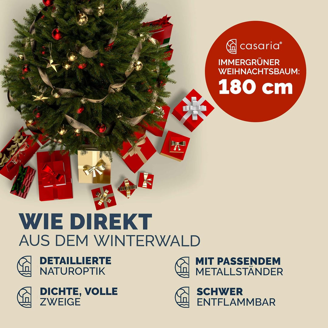 CASARIA® Weihnachtsbaum künstlich 180cm mit Metallständer 613 Spitzen wie echt Schnellaufbau Weihnac