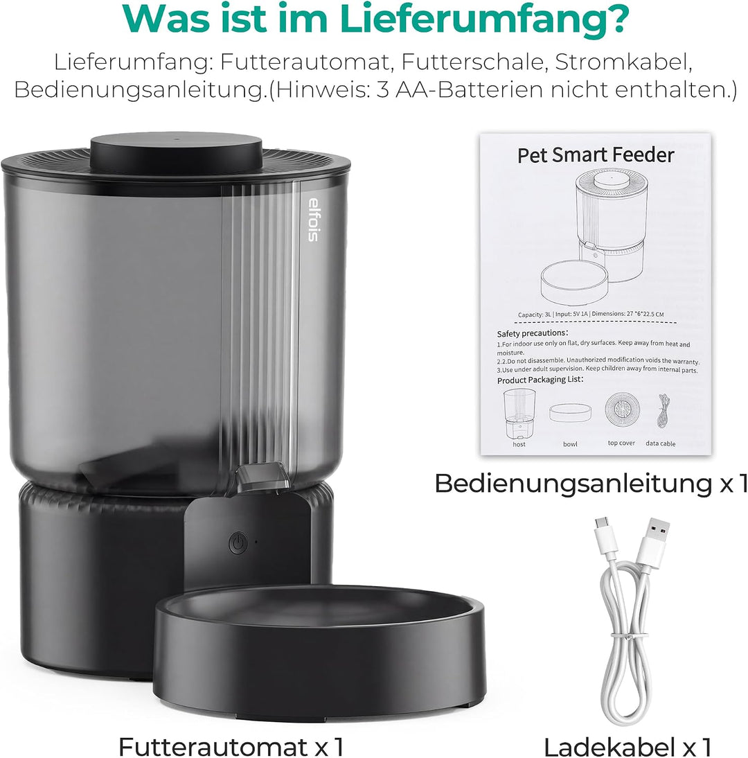 WiFi Futterautomat Katze, Smart App-Steuerung, 3L