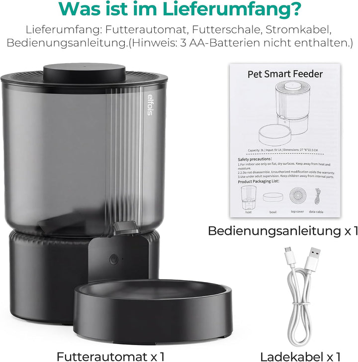 WiFi Futterautomat Katze, Smart App-Steuerung, 3L