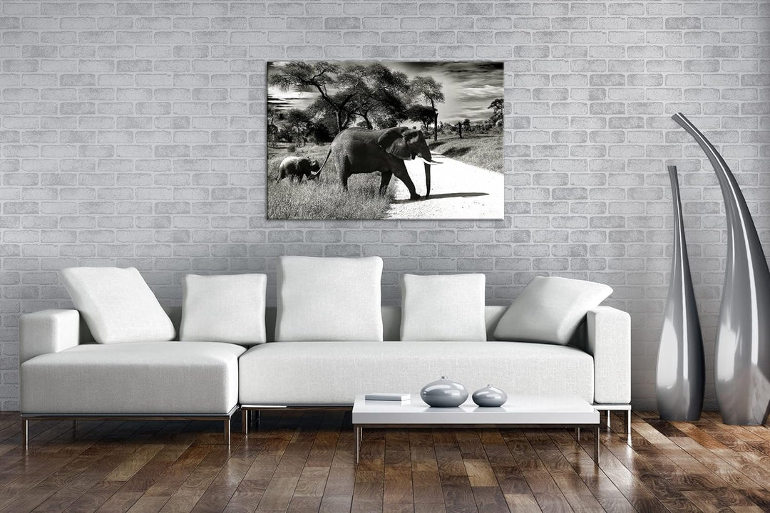 deyoli Elefantenfamilie in der Savanne Format: 100x70 als Leinwand, Motiv fertig gerahmt auf Echthol