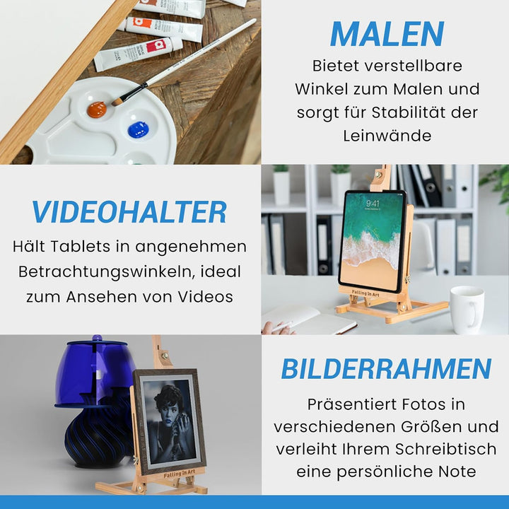 COOZEE Grundlegende H-Frame-Tabletop-Staffelei, Einstellbare Buchenwood -Desktop -Staffelei, tragbar
