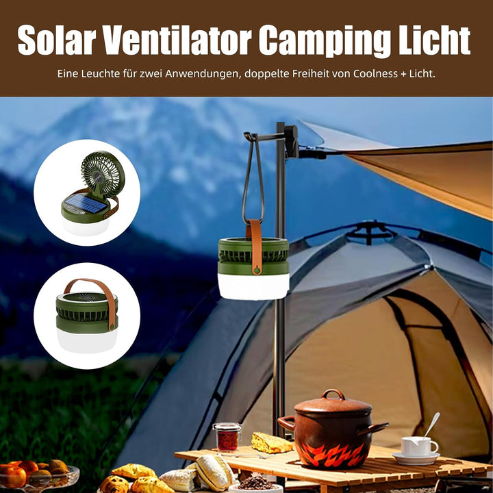 Solar Camping Ventilator, USB Rechargeable Fan, Tischventilator akku Ventilator Camping Campinglampe
