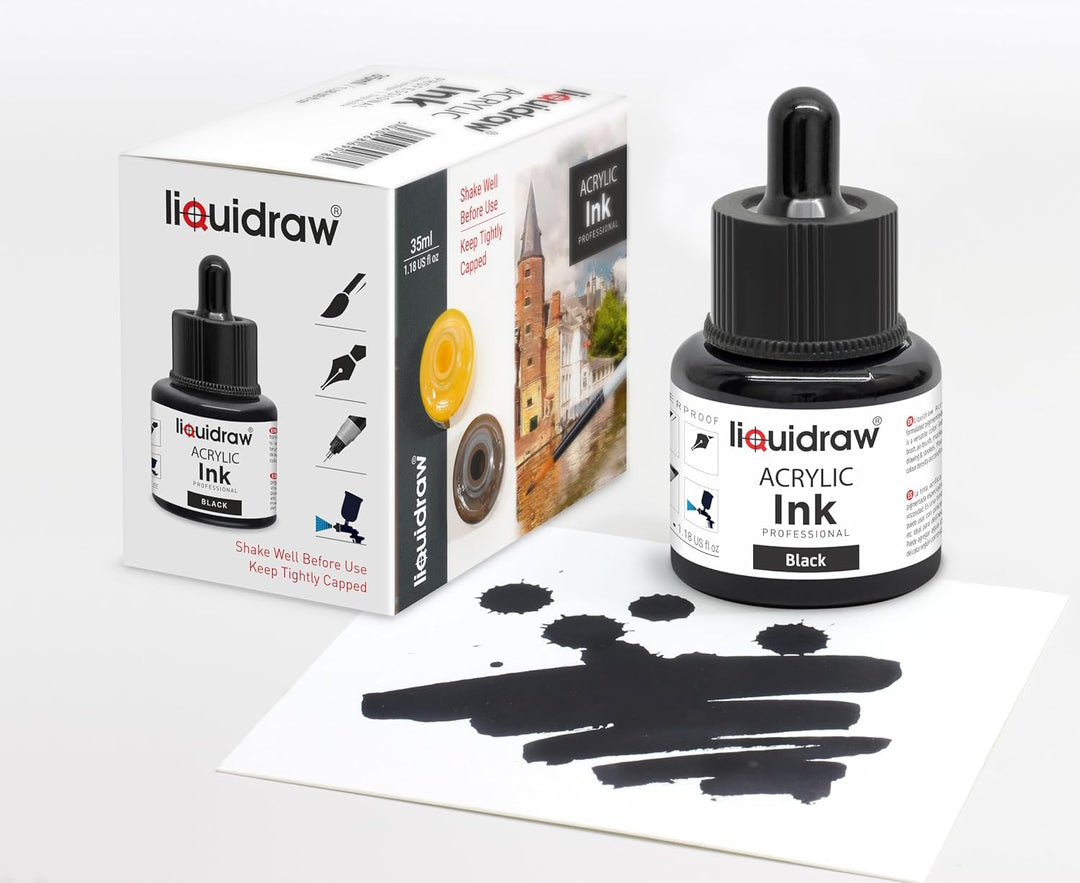 Liquidraw Acryl Zeichentinte - 20 verschiedene Farben | 35 ml Flaschen mit Tintentropfer | geeignet