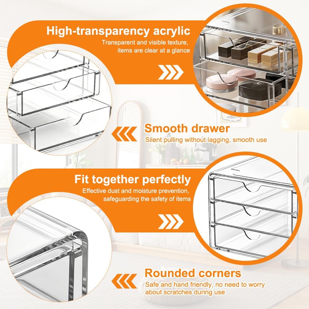 Kosmetik Organizer Acryl mit 6 Schubladen für Schminktisch