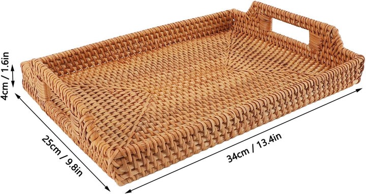 Rattan-Serviertablett, handgewebter Korb, rechteckiger Korb, Organizer, Weidentablett mit Griffen fü