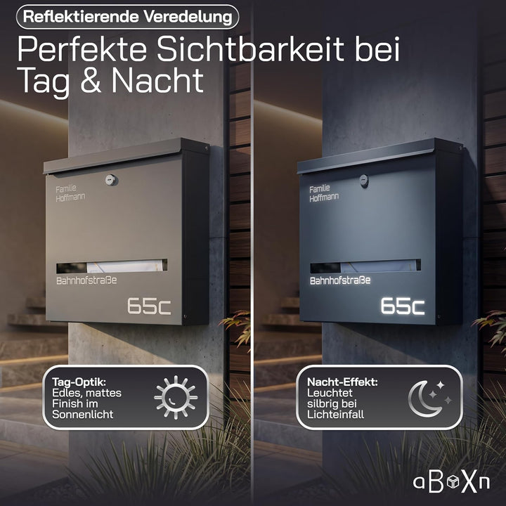 Personalisiert mit Nacht-leuchtender Beschriftung, Briefkasten Anthrazit, Anthrazit
