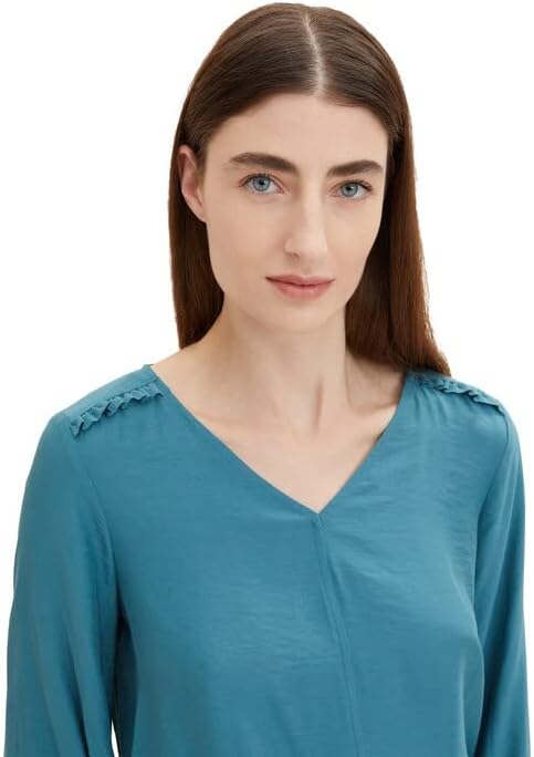 TOM TAILOR Damen Bluse mit V-Ausschnitt 40 13222 - Pastel Teal, 40 13222 - Pastel Teal