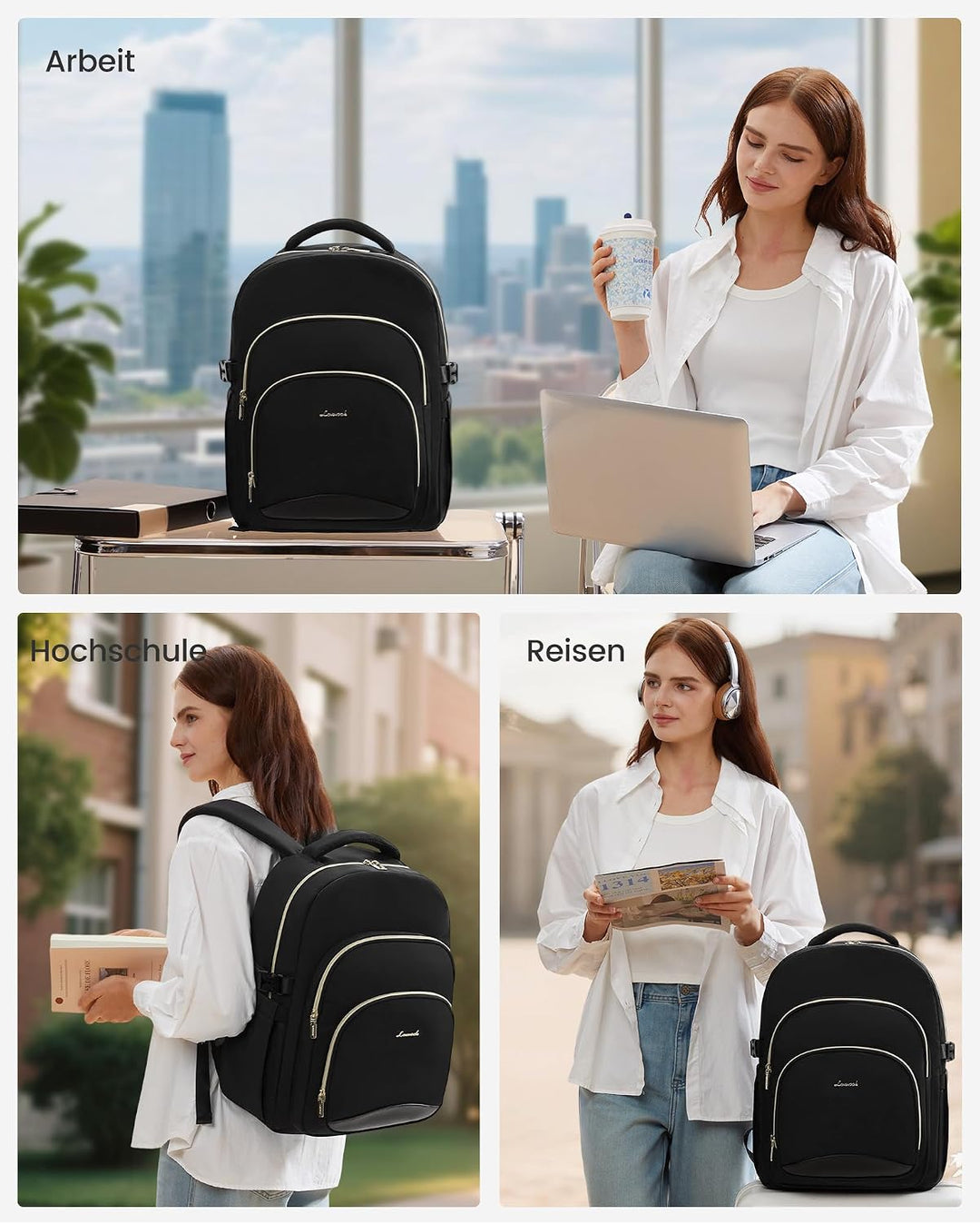 LOVEVOOK Rucksack Damen, 15,6 Zoll Laptop Schulrucksack Wasserdicht, Schultasche Teenager Backpack W