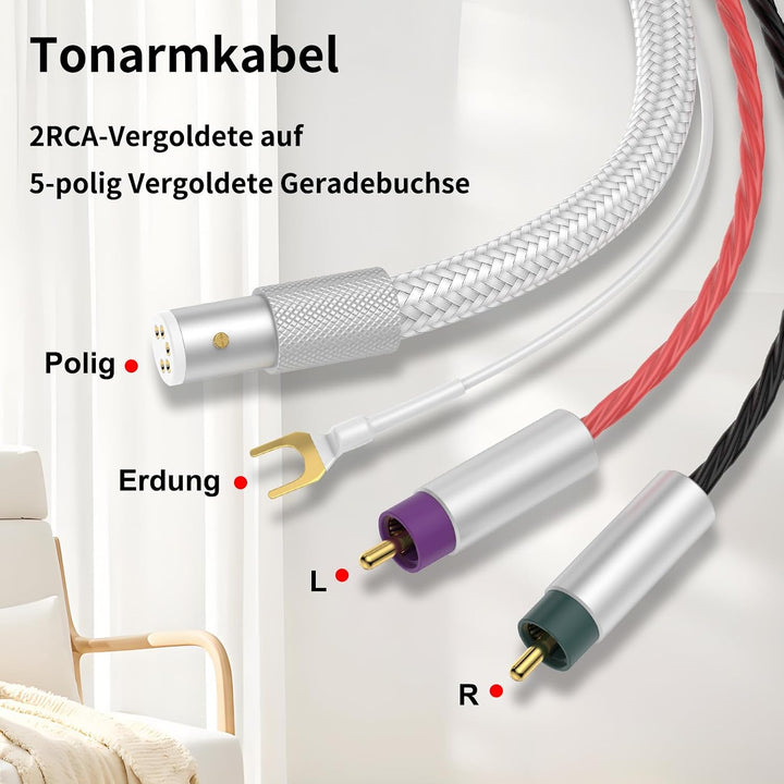 Tertullus Phono E RCA/MiniXLR, Spezielles True Balanced-Plattenspielerkabel,High End Phono Kabel -1.