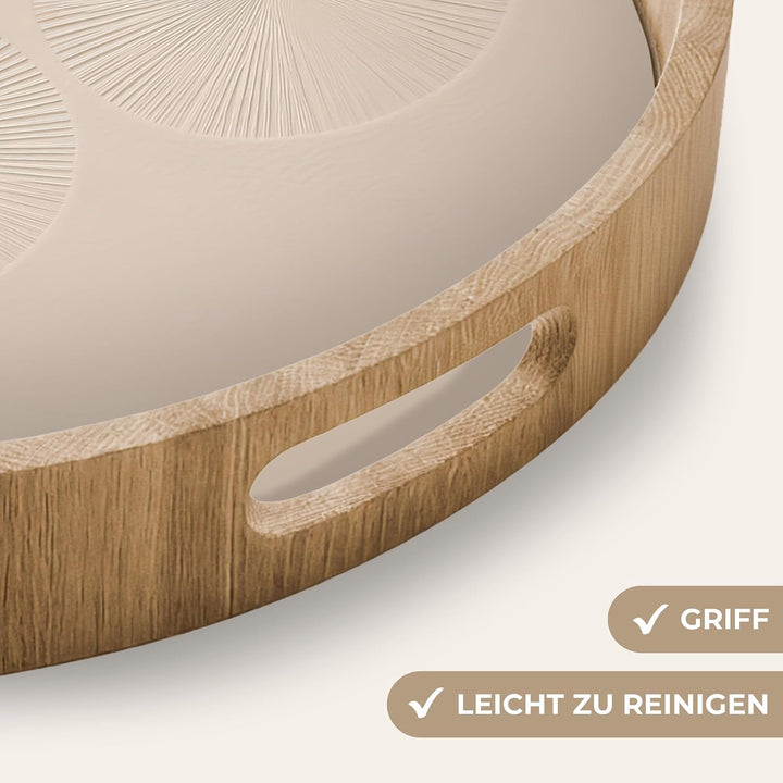 Holztablett Küchentablett Servier Tablett Eiche Serviertablett Japandi - Beige 40 cm, Japandi - Beig