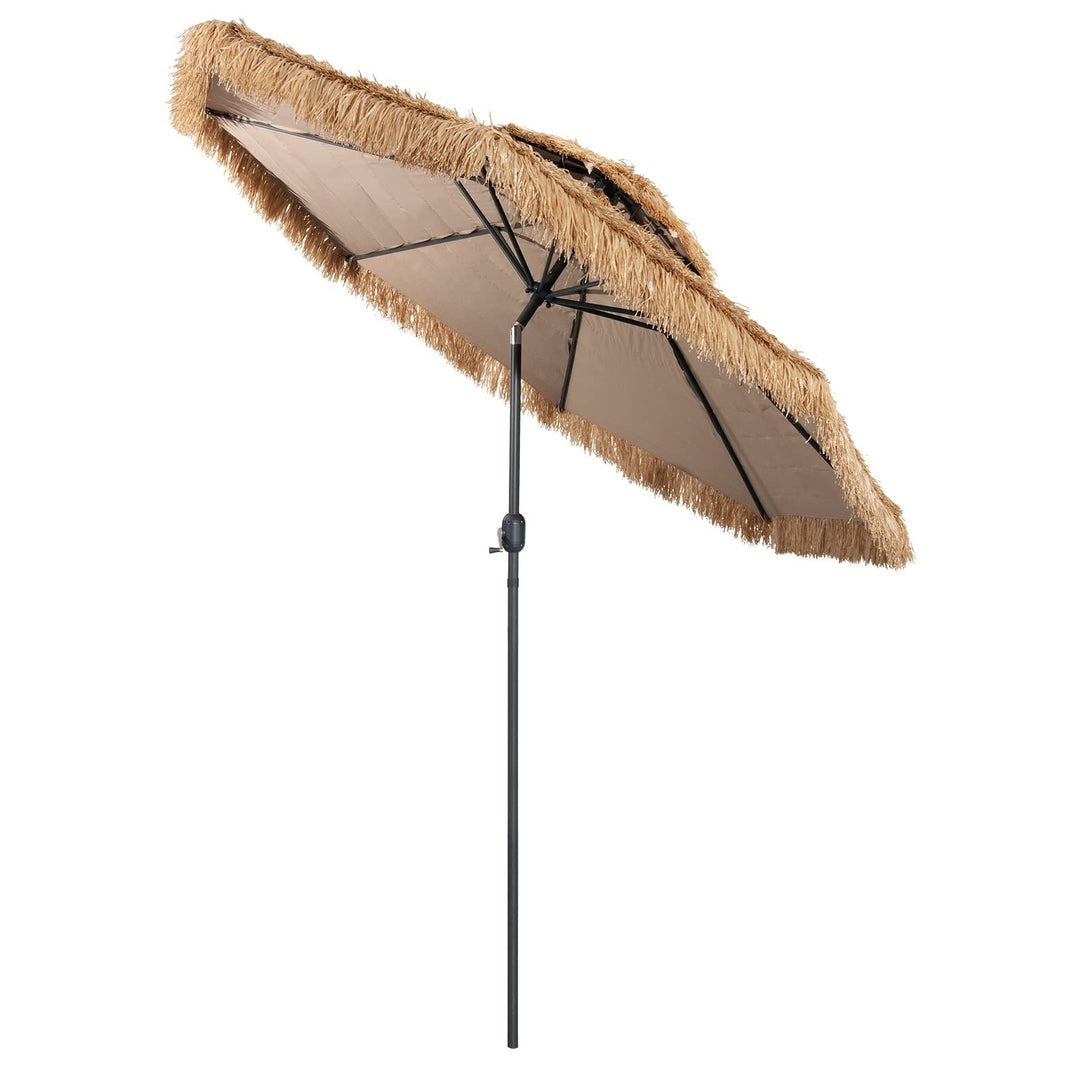 GOPLUS Sonnenschirm Hawaii 270cm, Strohschirm um 30° knickbar, Strandschirm mit Kurbel, Bast Sonnens