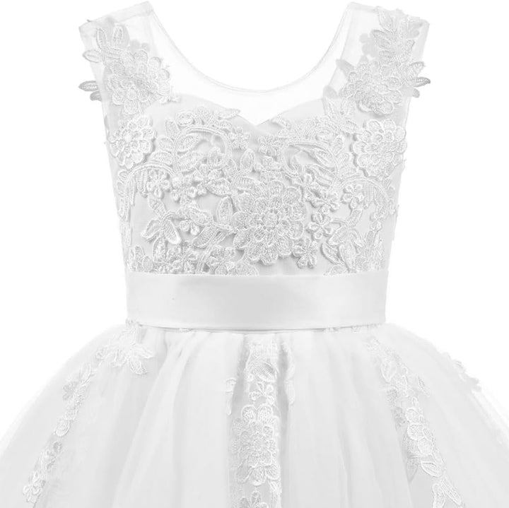 PLWEDDING Spitze V zurück Tüll Blumenmädchen Kleid Junior Mädchen Brautjungfer Hochzeit Partykleider