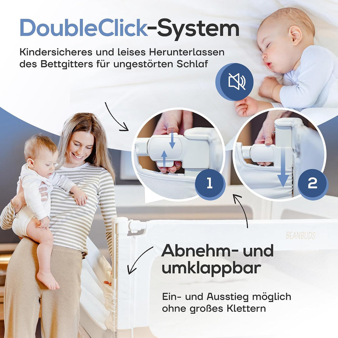 BEANBUDS® Bettgitter Rausfallschutz 200cm [1 Seite] - Bettschutzgitter Lattenrost &amp; Boxspringbett -
