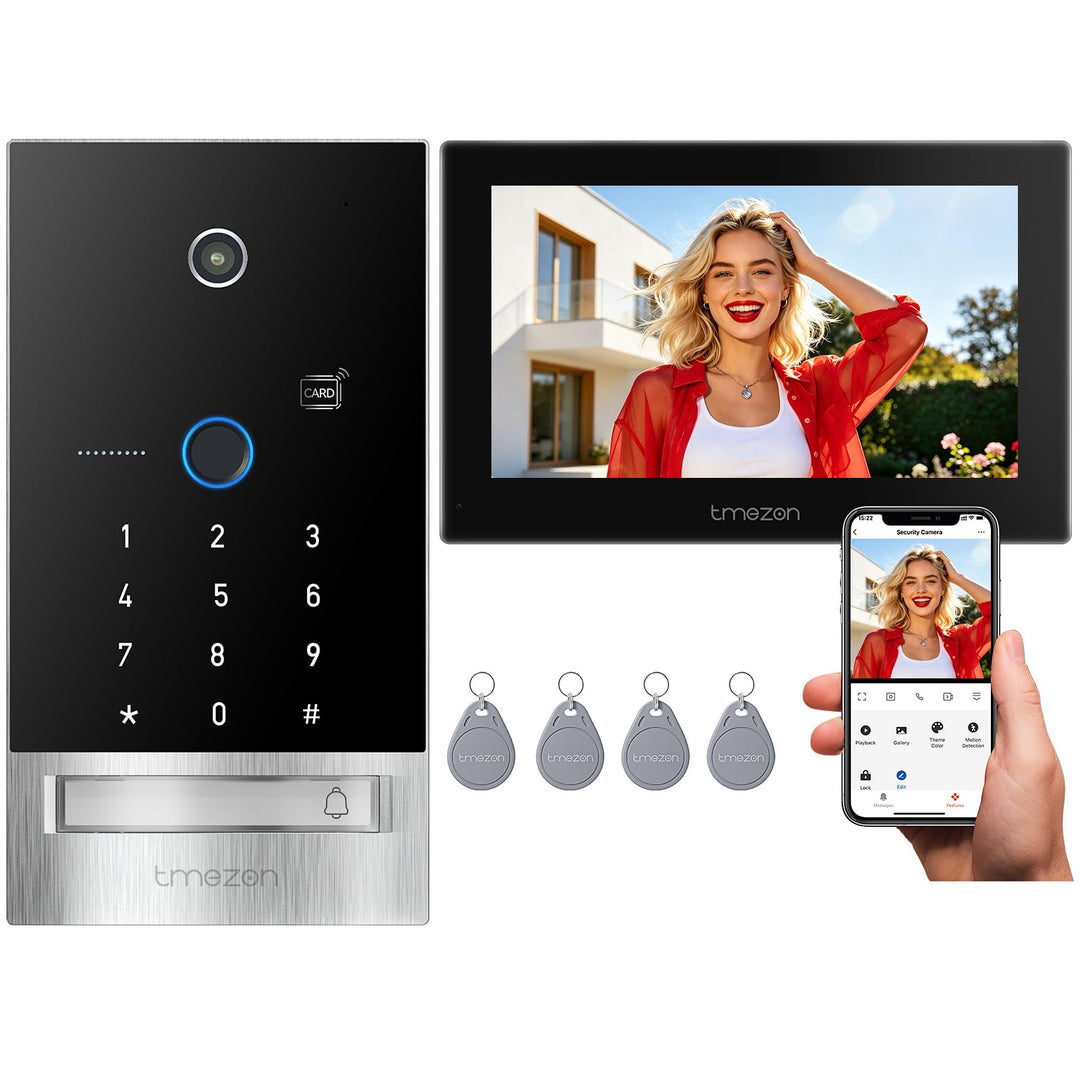 TMEZON WLAN 1080P Video Türsprechanlage mit 7" Touchscreen und Türöffner, Metall-Türklingel mit Kame