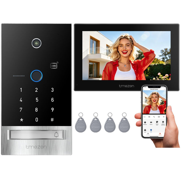 TMEZON WLAN 1080P Video Türsprechanlage mit 7" Touchscreen und Türöffner, Metall-Türklingel mit Kame