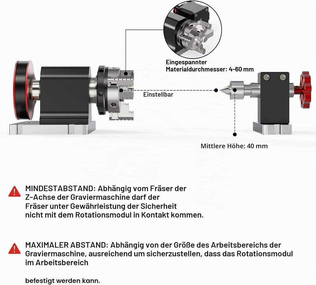 Twotrees TTC 450 CNC Drehachse, 4-60mm Chuck, Vierte Achse 360° Rotary Kit passend für TTC450 und di