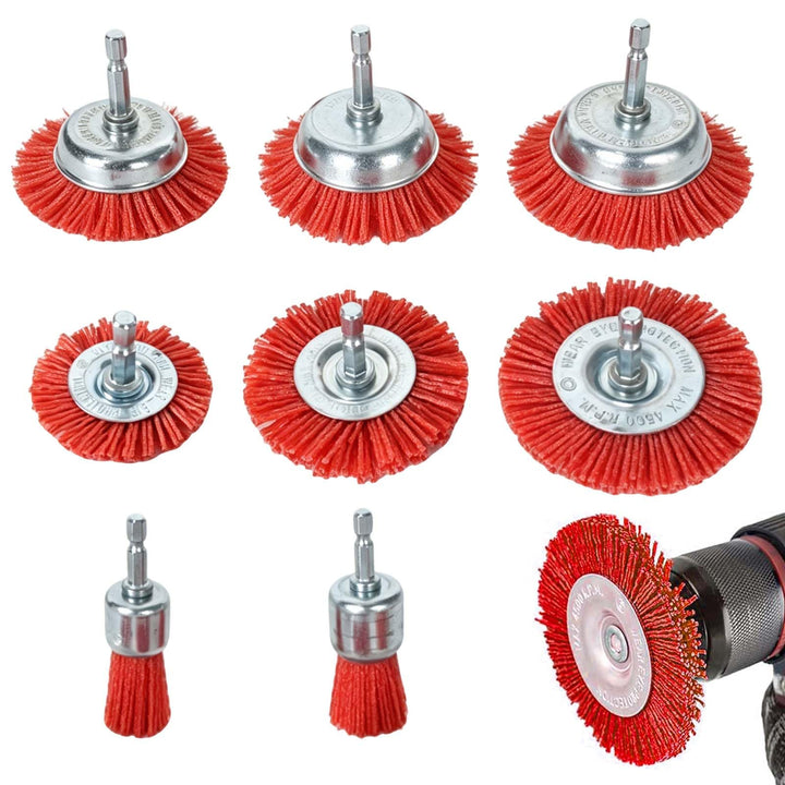 8 Stück Nylonbürste Bohrmaschine, 6mm (1/4") Sechskantschaft Schleifbürste Topfbürste Pinselbürste (