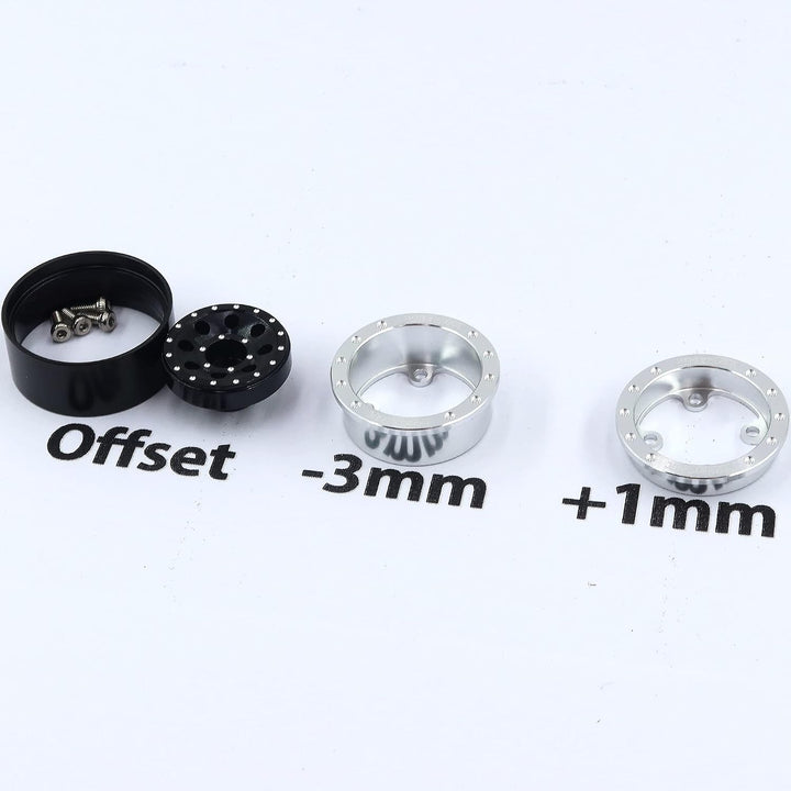 hobbysoul Einstellbare Offset 1,0 RC Räder Felgen Silber Schwarz &amp; 1/24 Reifen, schwere 1,0 Beadlock