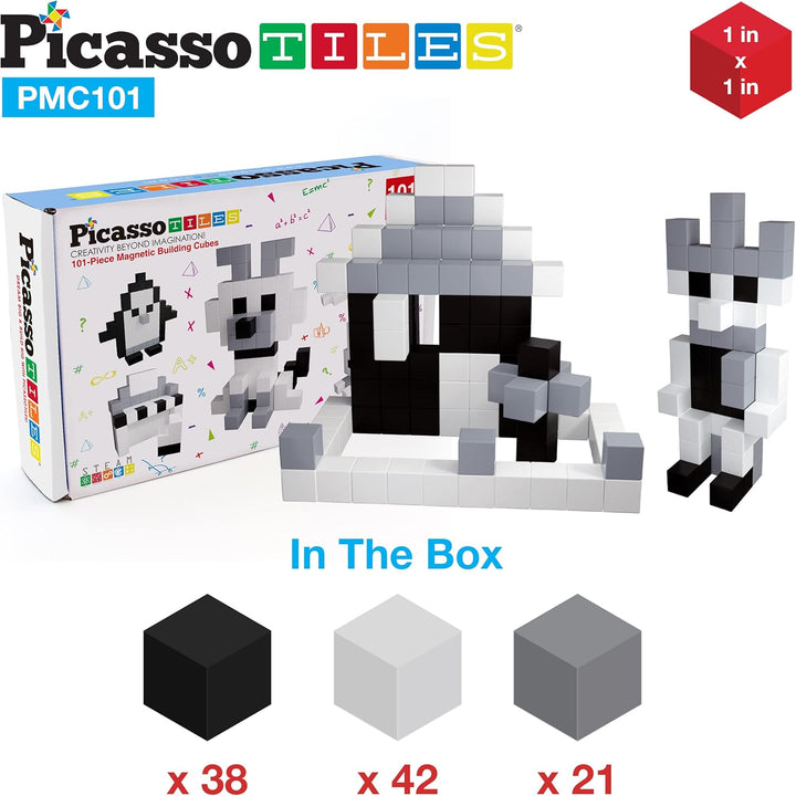 Picasso Cubes 1” Magnetic Puzzle Cube 101 pcs Black and White Magnet Construction Building Block Set