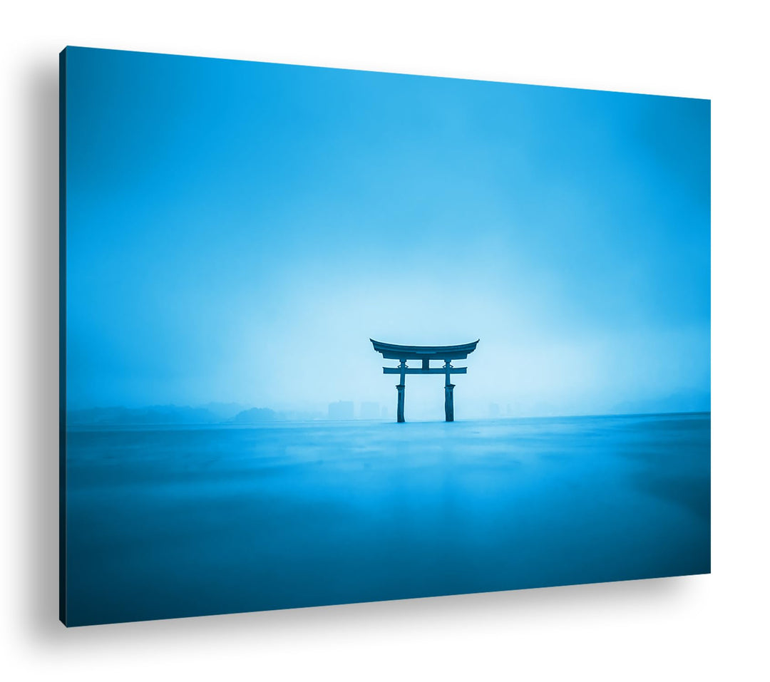 deyoli Schrein in Japan am Meer Format: 80x60 cm Effekt: Monocrome Blau als Leinwandbild, Motiv fert