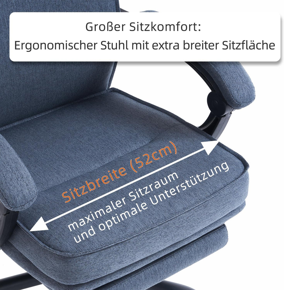 MZLEE Bürostuhl Ergonomisch, Schreibtischstuhl mit Fussstütze, Neigung 90-135°, Stoff Chefsessel mit