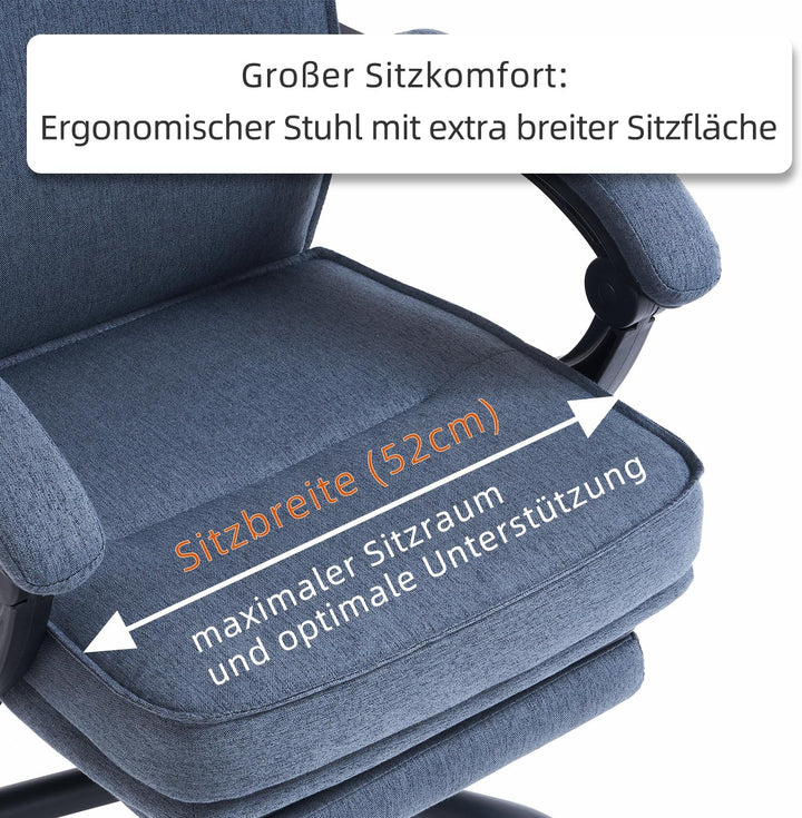 MZLEE Bürostuhl Ergonomisch, Schreibtischstuhl mit Fussstütze, Neigung 90-135°, Stoff Chefsessel mit