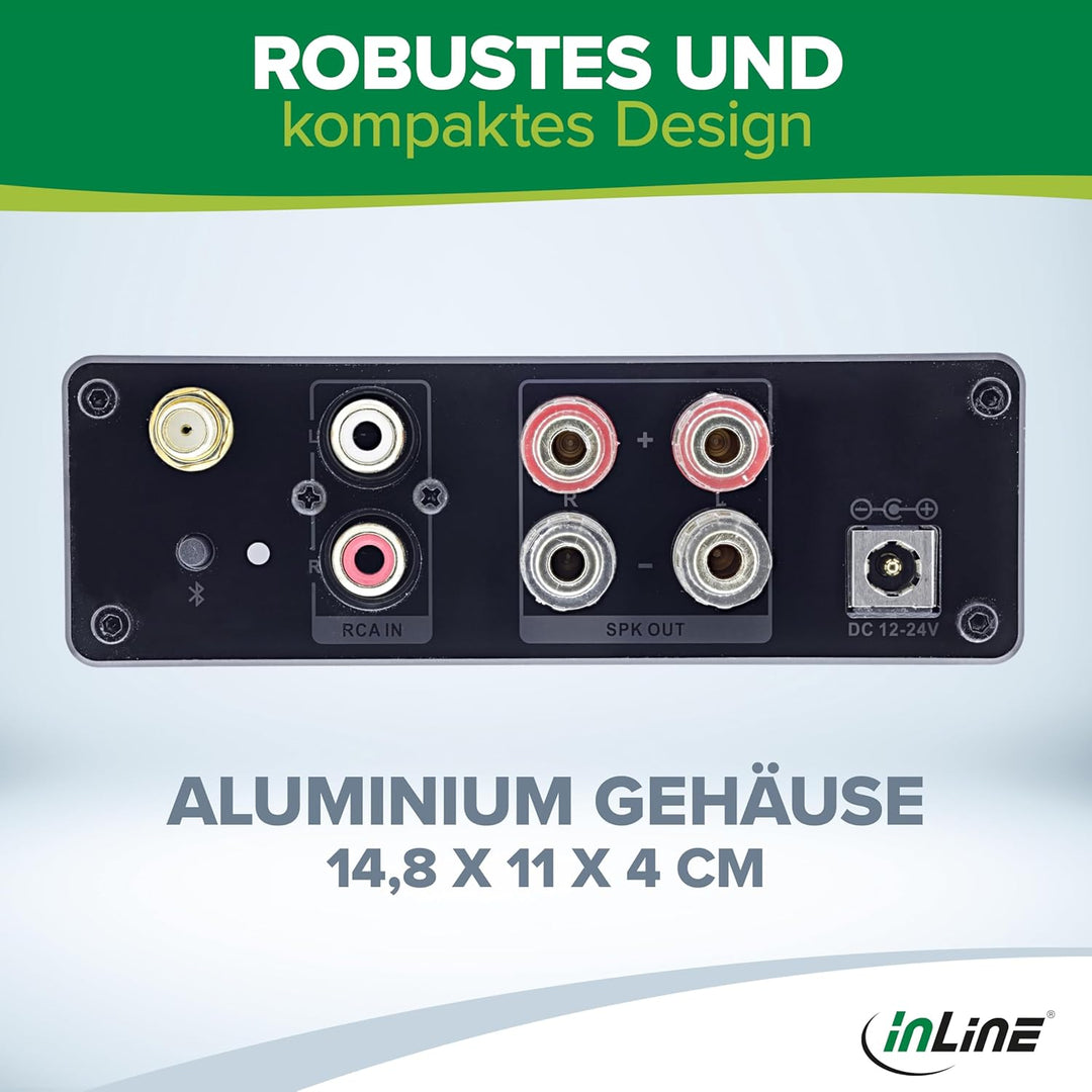 InLine Bluetooth 5.3 Audio Receiver, 96W HiFi-Verstärker, Empfänger, Cinch Stereo, für 2X Passive St