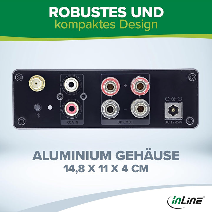 InLine Bluetooth 5.3 Audio Receiver, 96W HiFi-Verstärker, Empfänger, Cinch Stereo, für 2X Passive St