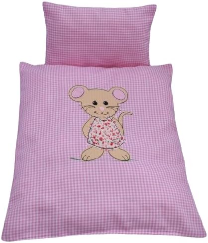 Puppenbettzeug Mäusekind, Bettwäsche bestickt, für Puppen
