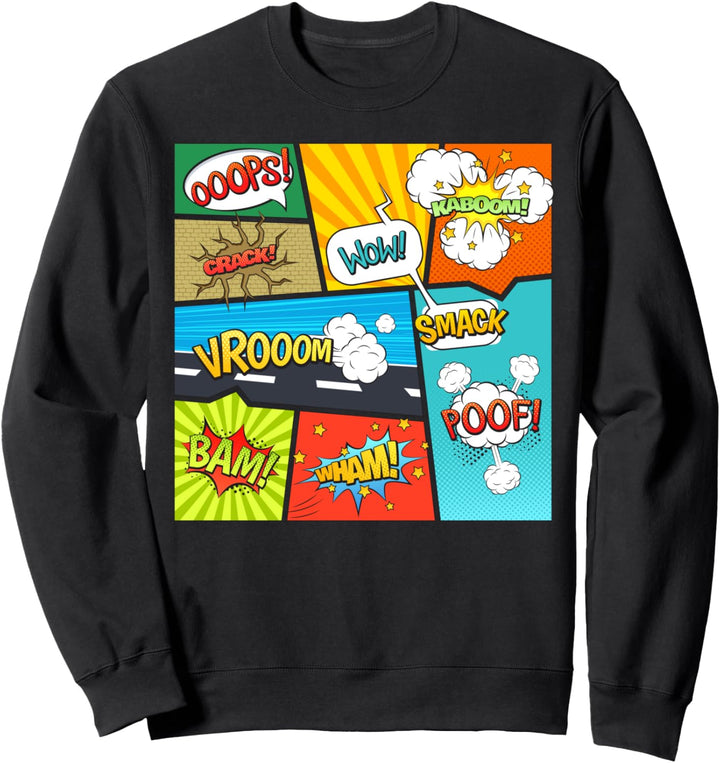 "Ooops Crack Wow Kaboom Vrooom Smack" Comic-Sprechblasen Sweatshirt