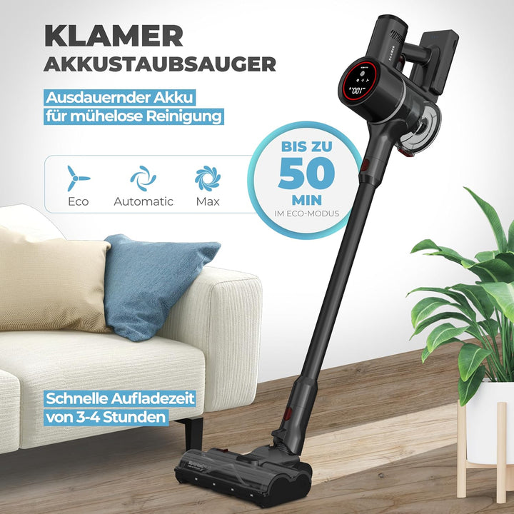 KLAMER Akku Staubsauger, 2-in-1 Staubsauger kabellos &amp; Handstaubsauger, Akkulaufzeit bis 50 min, Akk