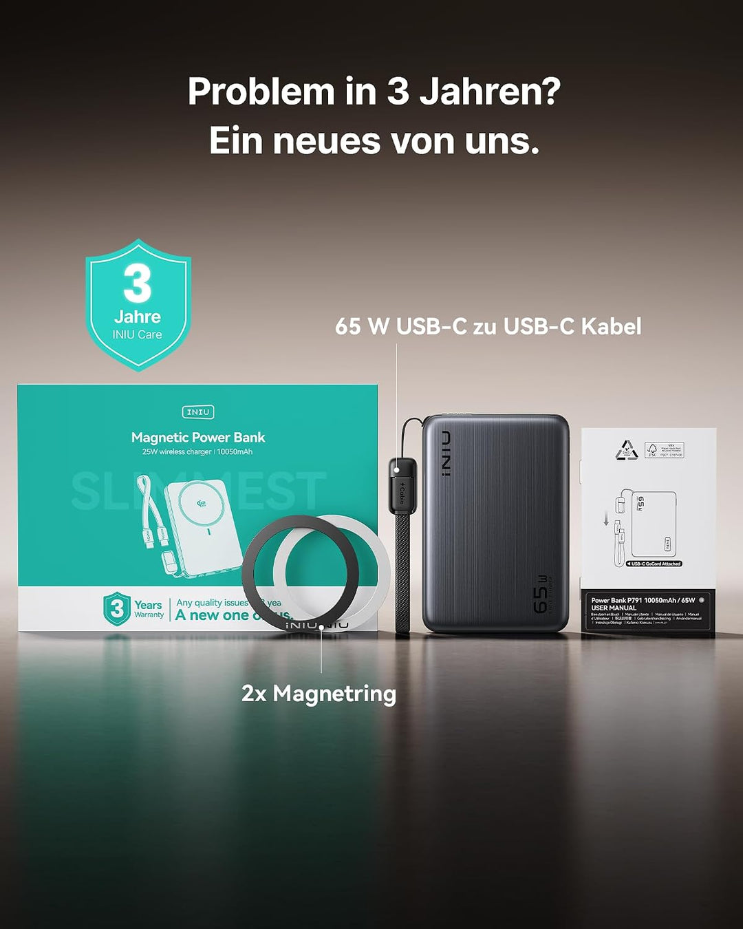 INIU für MagSafe Qi2 25W Powerbank, Ultradünn 10000mAh Externe Handyakku