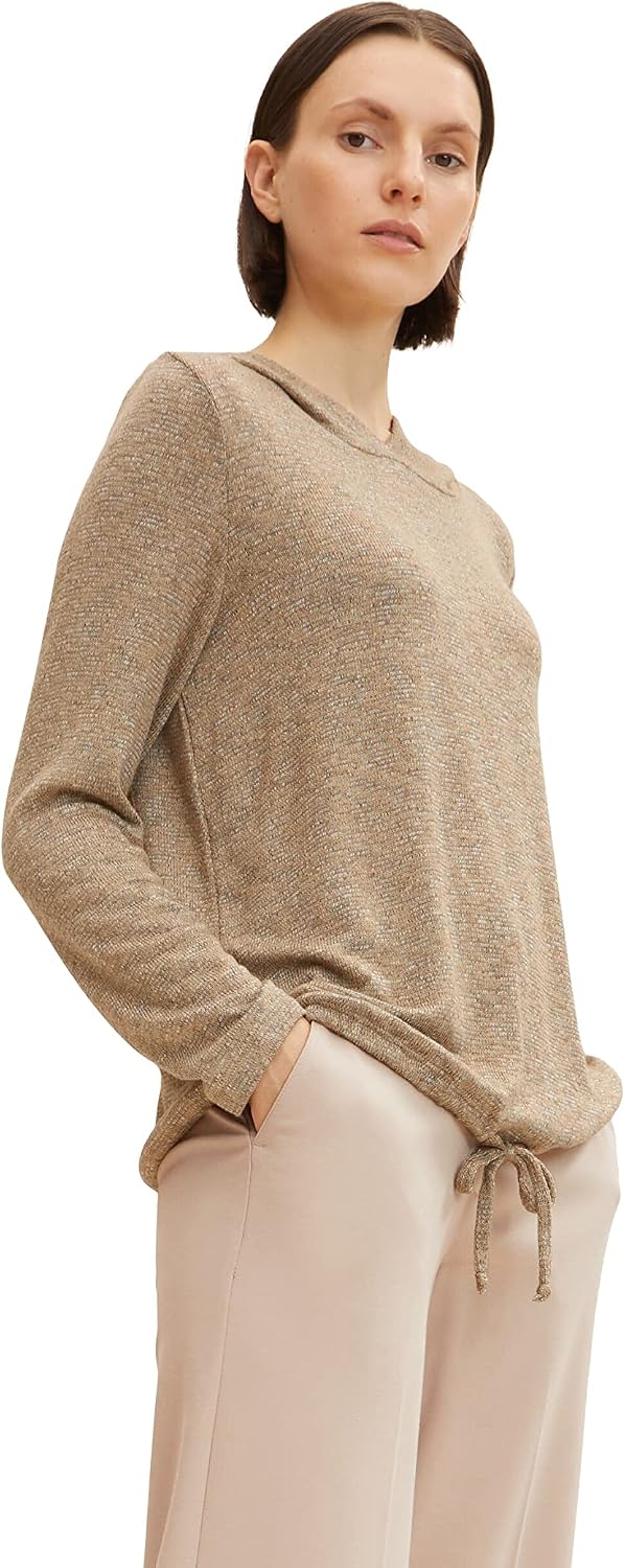 TOM TAILOR Damen Langarmshirt mit Kapuze S 30263 - Soft Light Camel Melange, S 30263 - Soft Light Ca