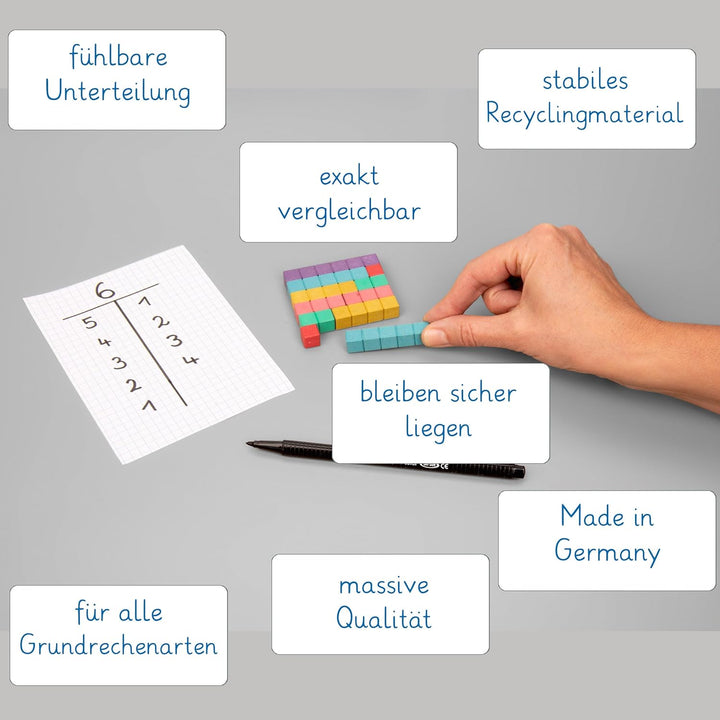 Montessori Seguintafeln 1 und 2, Sparset mit Rechenstäbchen zu den Zahlen 1-99