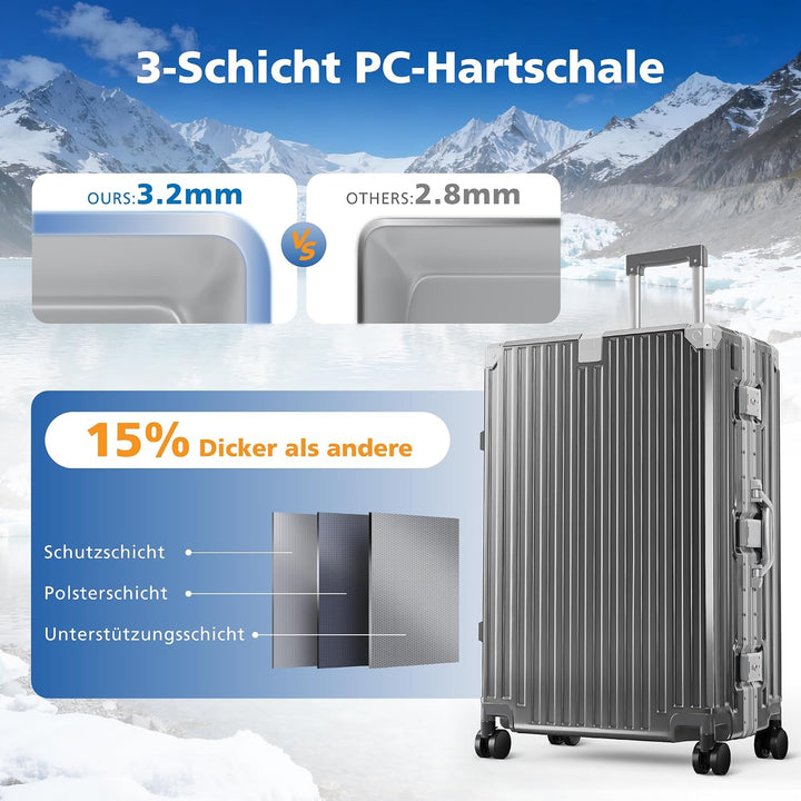 ALPHA CAMP Kofferset 2 Teilig Grösse M XL Reisekoffer Leicht Hartschalenkoffer Polycarbonat Luggage