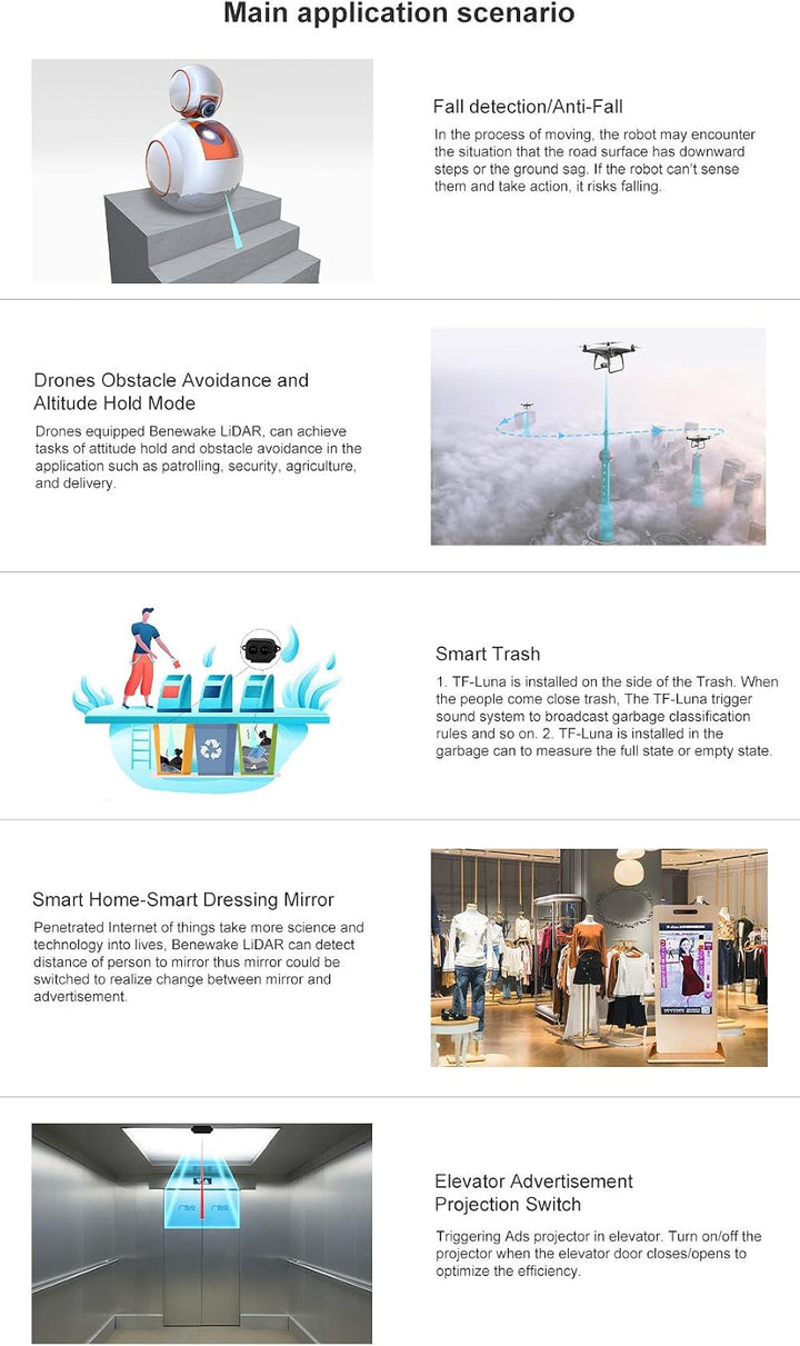 SmartFly Info TF-Luna Lidar-Sensor 0,1–8 m Kurzstreckenentfernung, Einpunkt-Rangefinder-Modul, UART/