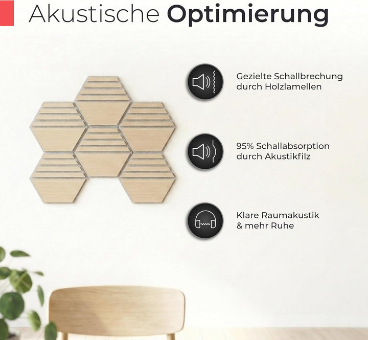 Akustikpaneele Holz - selbstklebend - Echtholz &amp; Akustikfilz 9 Stück Eiche hell &amp; Akustikfilz Grau (