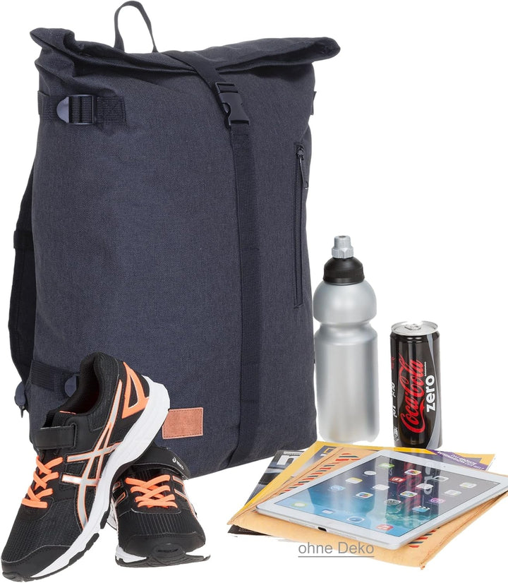 New Rebels Rucksack COURIER A4 Roll Up Kurierrucksack + Flasche (Schwarz), Schwarz