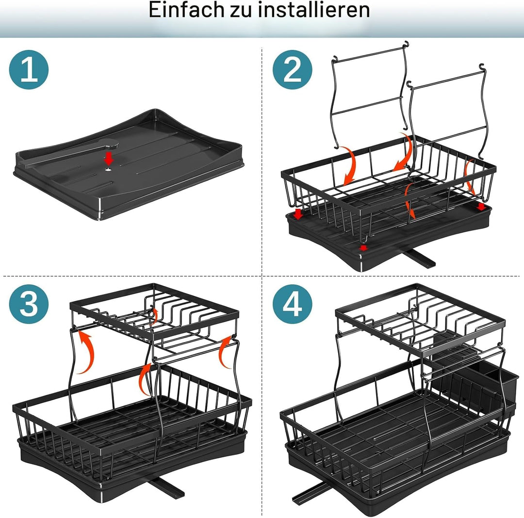 Abtropfgestell Geschirr mit 2 Ebenen - Geschirrständer mit Utensilienhalter für Küchentheke, grosse