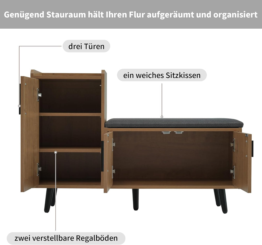 ModernLuxe Schuhbank mit Stauraum – Schuhschrank mit 3 Türen und gepolsterter Sitzfläche, für Eingan