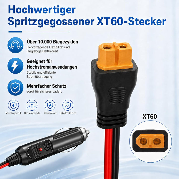 XT60 Auto Ladekabel kompatibel mit ECOFLOW Powerstation, Zigarettenanzünderstecker auf XT60 Buchse,