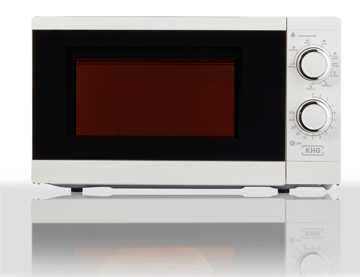 KHG Mikrowelle MW-20.1GW mit Grill 20l aus Metall in weiss, 6 Leistungsstufen und 3 Kombinationsstuf