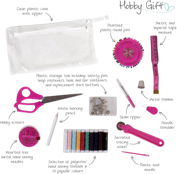 Hobby Gift Nähkästchen Mittel Set mit Griff - Nähkorb aus Baumwolle mit Fächern für Nähzubehör &amp; Wer